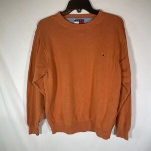 Vintage Tommy Hilfiger Crest Logo Mens Orange Pullover Sweater Small S Heavy